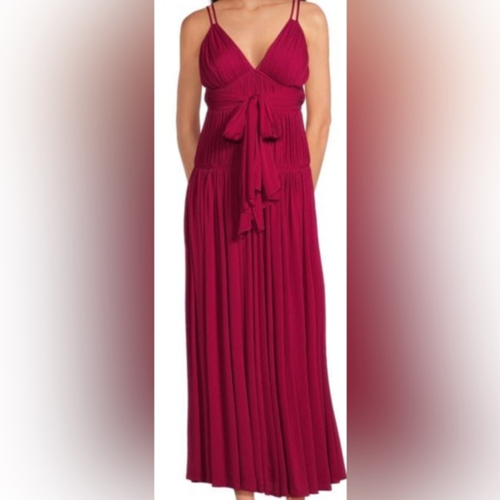 Rebecca Taylor Wine Color Belted Midi Dress: V Neck/Tie Back/Drop Waist/Ruched/6